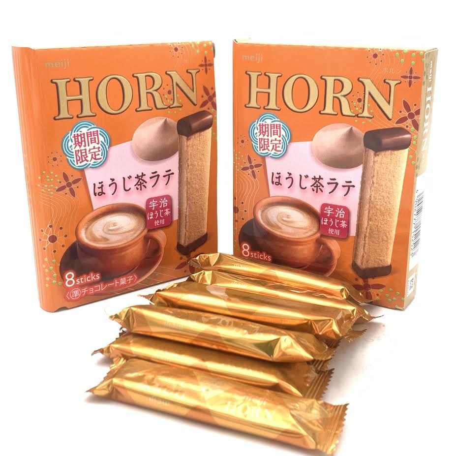 (2Pack) Meiji Horn Chocolate Whipped Biscuit Roasted Green Tea Latte Flavor 8pcs