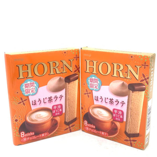 (2Pack) Meiji Horn Chocolate Whipped Biscuit Roasted Green Tea Latte Flavor 8pcs