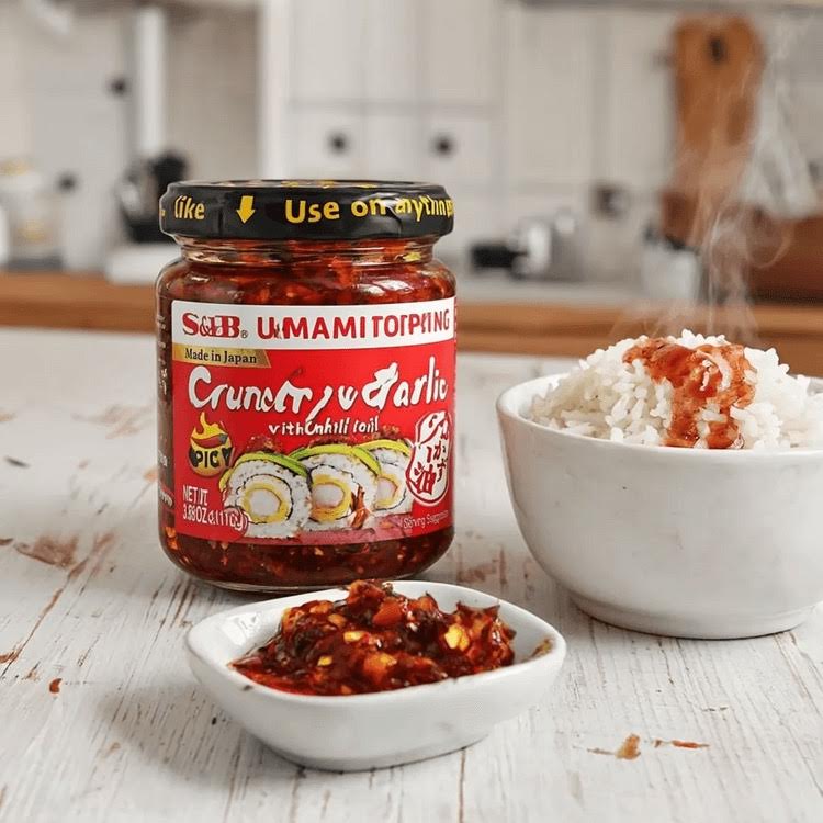 S&B Crunchy Garlic Topping With Chili Oil - Spicy , From Japan 3.88 oz