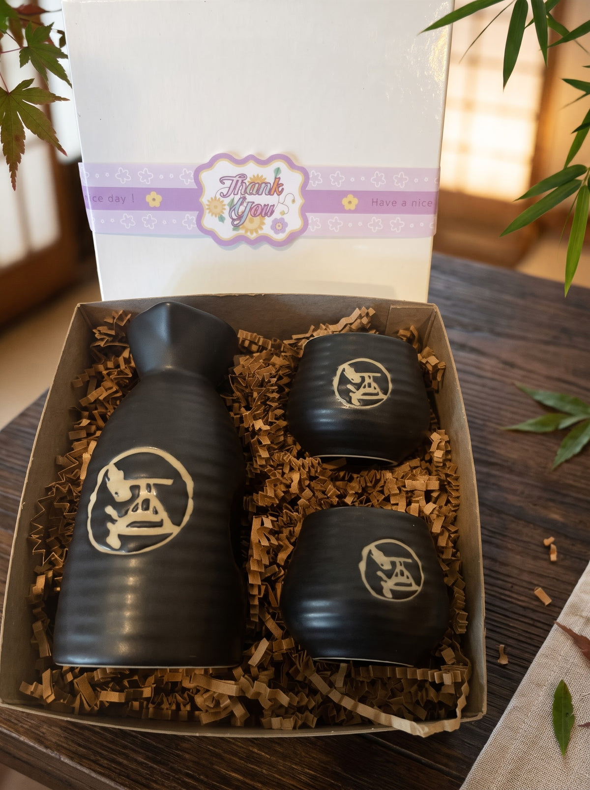 Japanese Style Ceramic Sake Set (1 Tokkuri Bottle+2 Ochoko Cups)