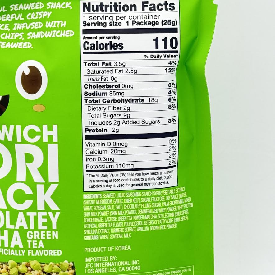 (2CT) Hapi Sandwich Nori Snack Chocolatey Matcha Green Tea Naturally&Artificially Flavored 25g