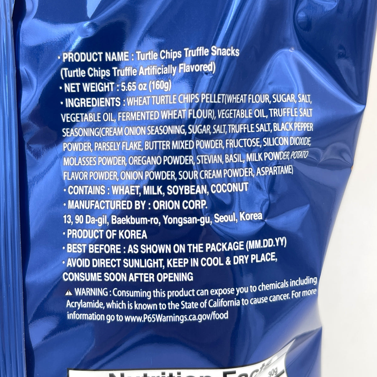 Orion Turtle Chips Truffle Salt Flavor 5.65oz(160g)烏龜脆片松露海鹽味