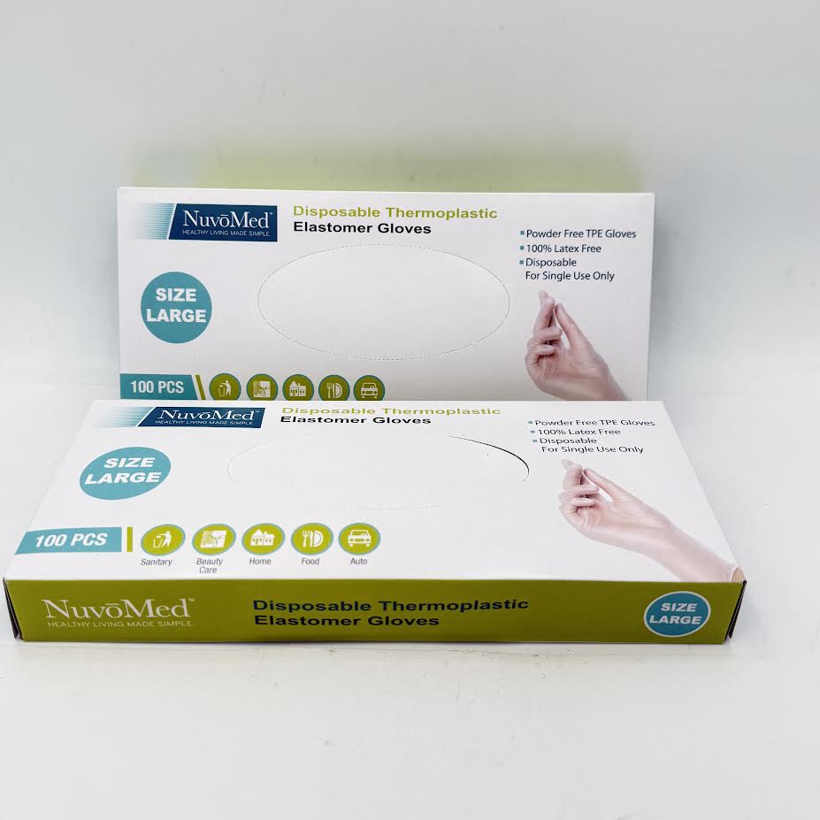 (2CT)NuvoMed Disposable Thermoplastic Elastomer Gloves Size "L" 100pcs