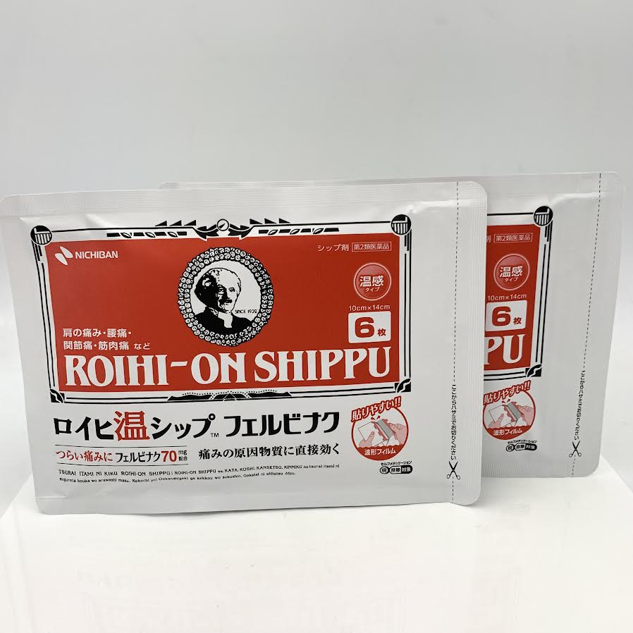 (2 Packs) Nichiban Roihi - On Shippu Medicated Pain Relief Hot Patch 6PCS 米其邦溫感舒緩鎮痛藥貼