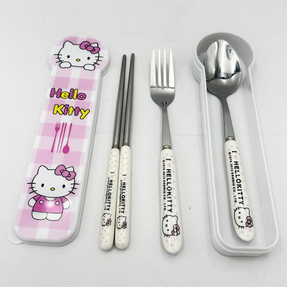 Hello Kitty 3pcs Stainless Steel Dinner Set - Fork,Spoon,Chopsticks