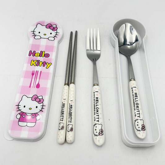 Hello Kitty 3pcs Stainless Steel Dinner Set - Fork,Spoon,Chopsticks
