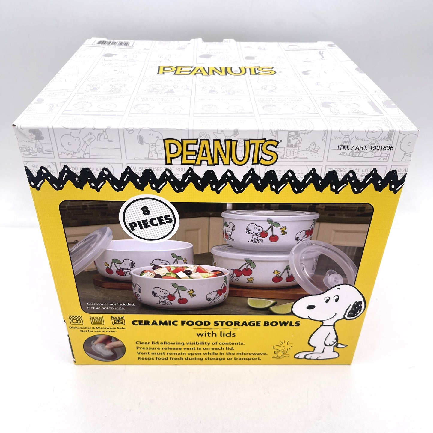 Peanuts Snoopy Ceramic Food Storage Bowls With Venting Lids- 4pack