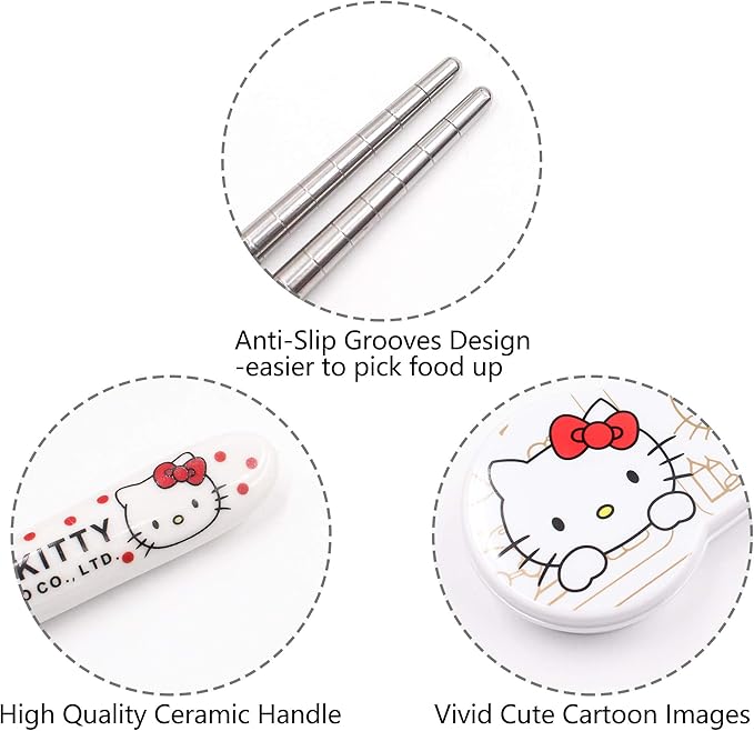 Hello Kitty 3pcs Stainless Steel Dinner Set - Fork,Spoon,Chopsticks