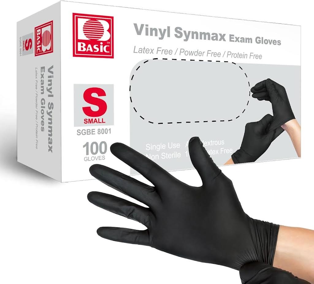 Basic Vinyl Synmax Exam Gloves Powder-Free/Non-Sterile Size:S ,Color:Black,100pcs