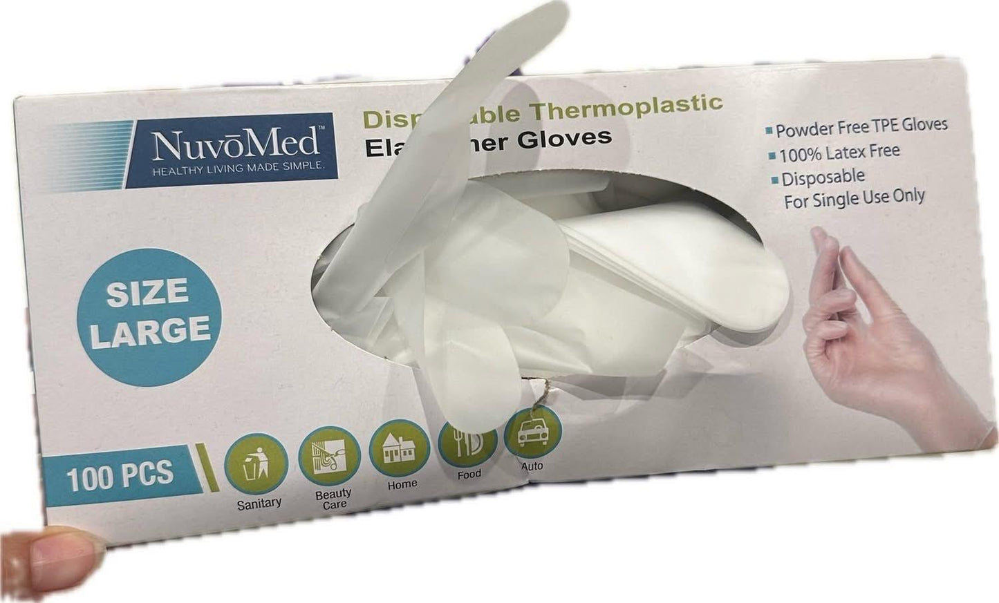 (2CT)NuvoMed Disposable Thermoplastic Elastomer Gloves Size "L" 100pcs