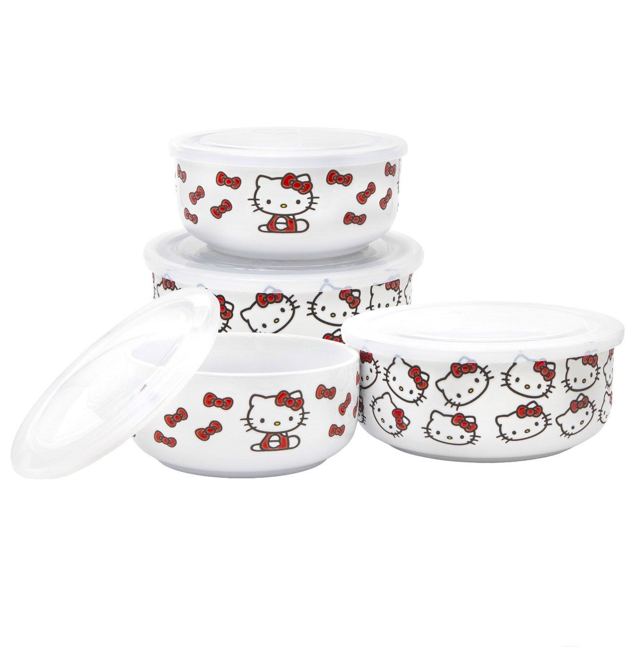 Zrike Hello Kitty Ceramic Food Storage Bowls With Venting Lids 4 Pack