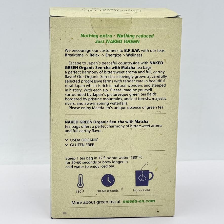 Maeda-En Naked Green Organic Sen-Cha With Matcha 24g/(12tea bags)