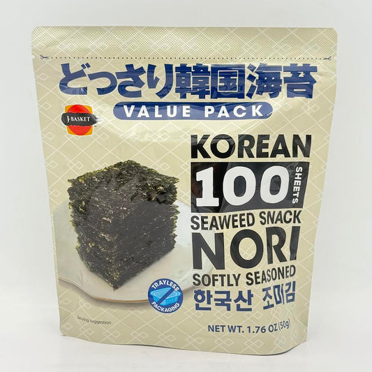 J-Basket Korean Seaweed Snack Nori Softly Seasoned 50g/(100sheets)