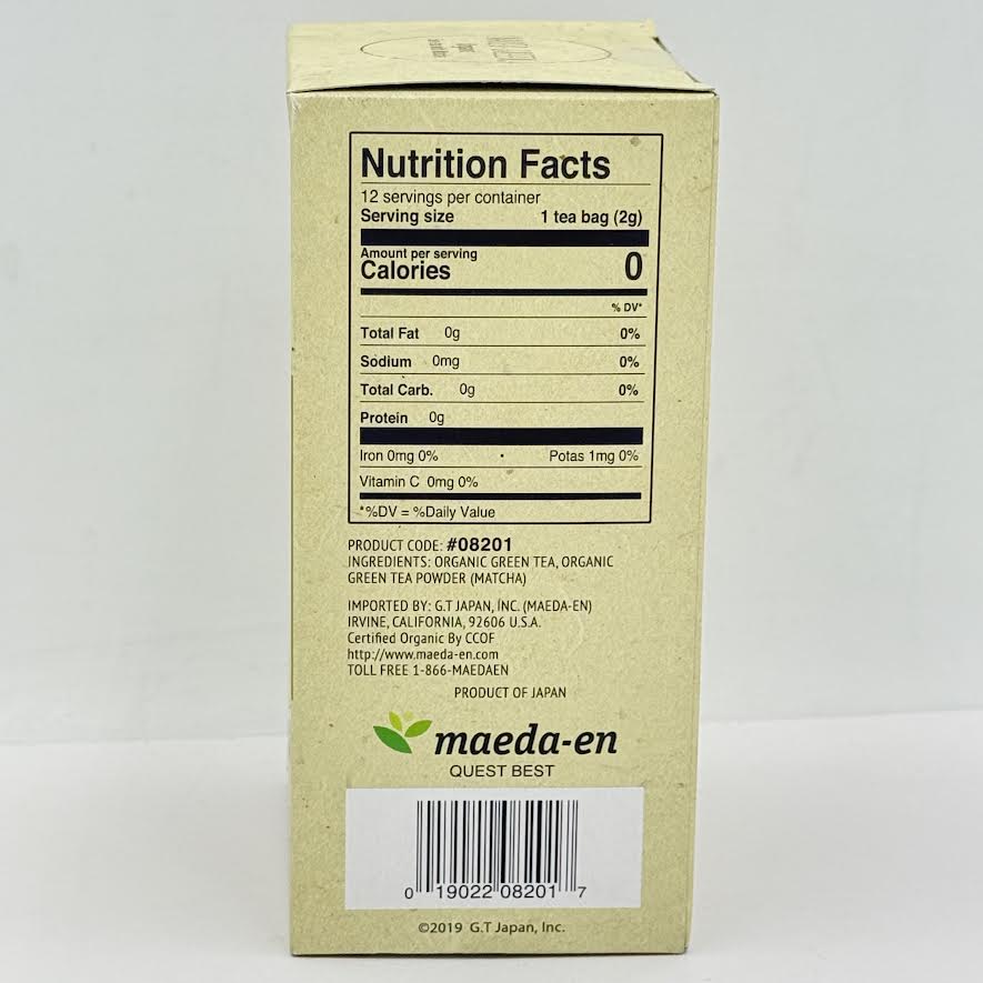 Maeda-En Naked Green Organic Sen-Cha With Matcha 24g/(12tea bags)