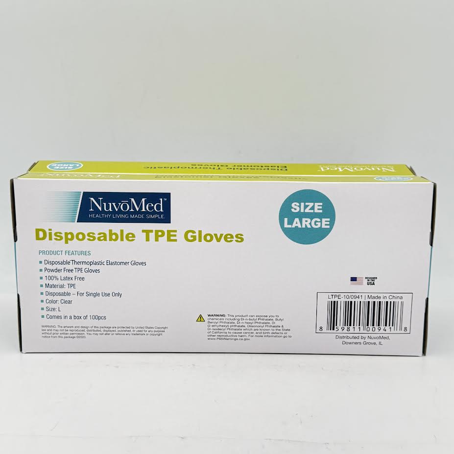 (2CT)NuvoMed Disposable Thermoplastic Elastomer Gloves Size "L" 100pcs