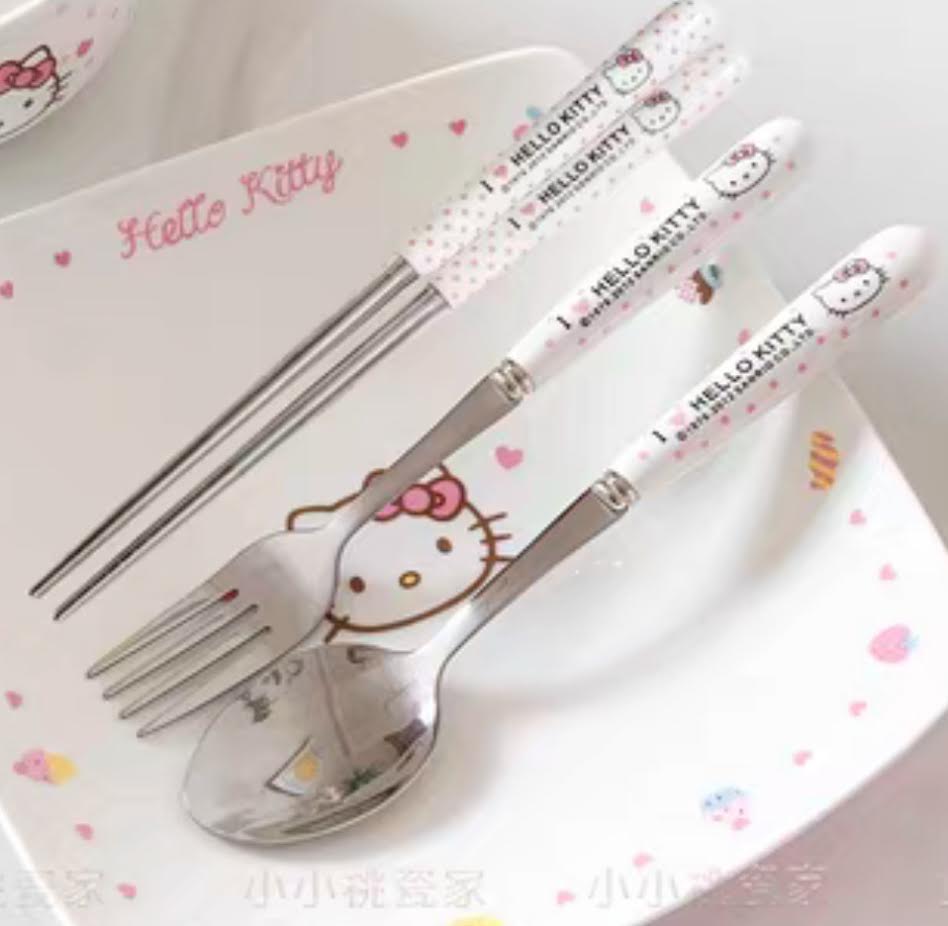 Hello Kitty 3pcs Stainless Steel Dinner Set - Fork,Spoon,Chopsticks