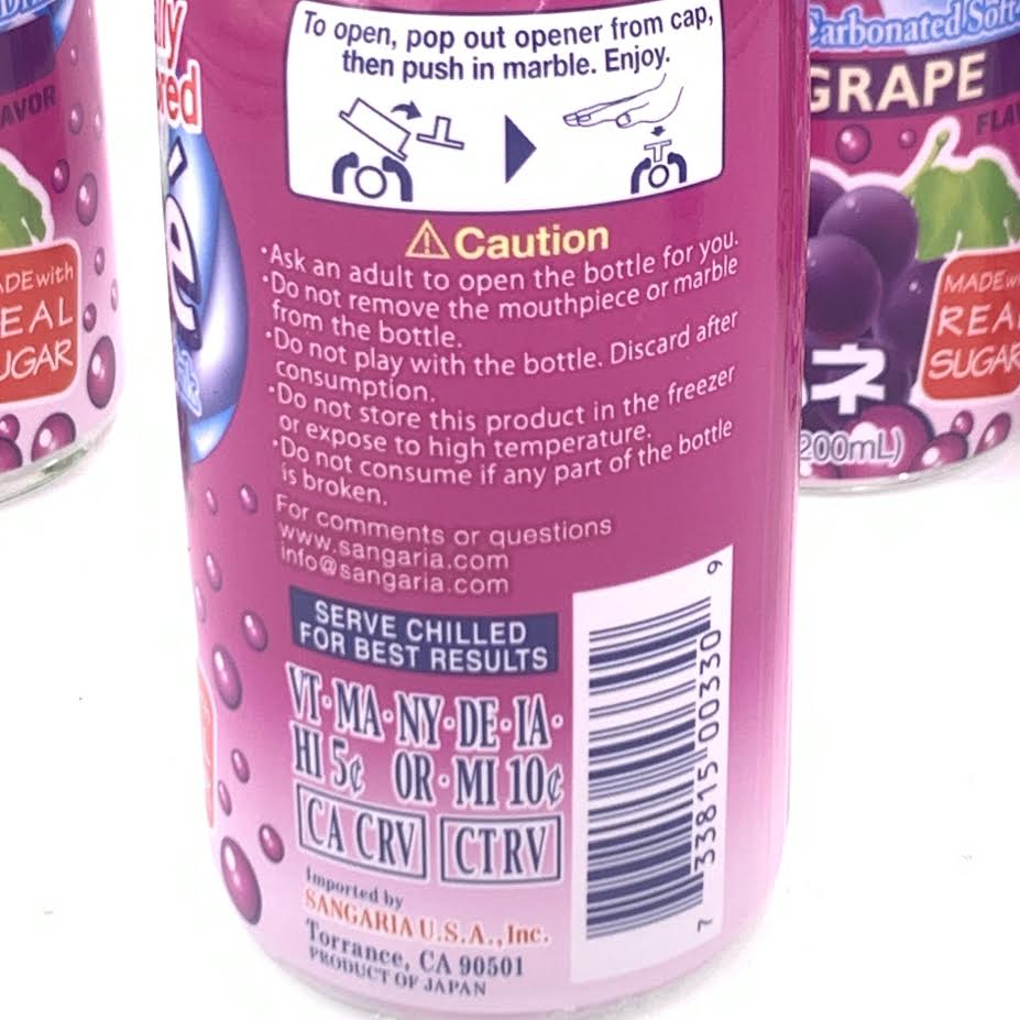 Sangaria Ramune - Grape Flavor 200mlx6bottle三佳麗彈珠汽水葡萄口味