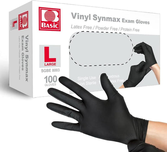Basic Vinyl Synmax Exam Gloves Powder-Free/Non-Sterile Size:L ,Color:Black,100pcs
