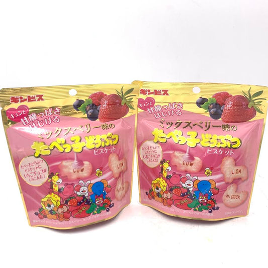 Ginbis Strawberry Chocolate Animal Biscuit Mixed Berry Favored40g