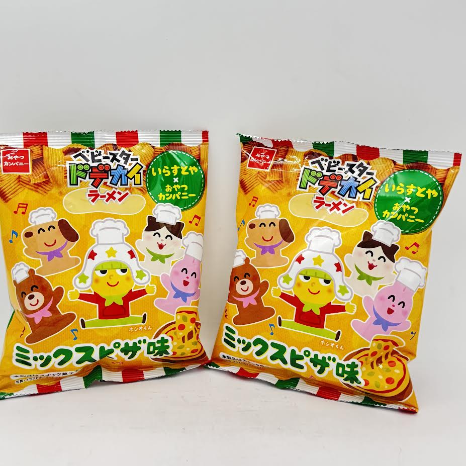 (2CT)Oyatsu X Irasutoya Baby Star Big Ramen Mixed -Pizza Flavor 61g香脆寬拉麵點心麵零食(混合披薩味)