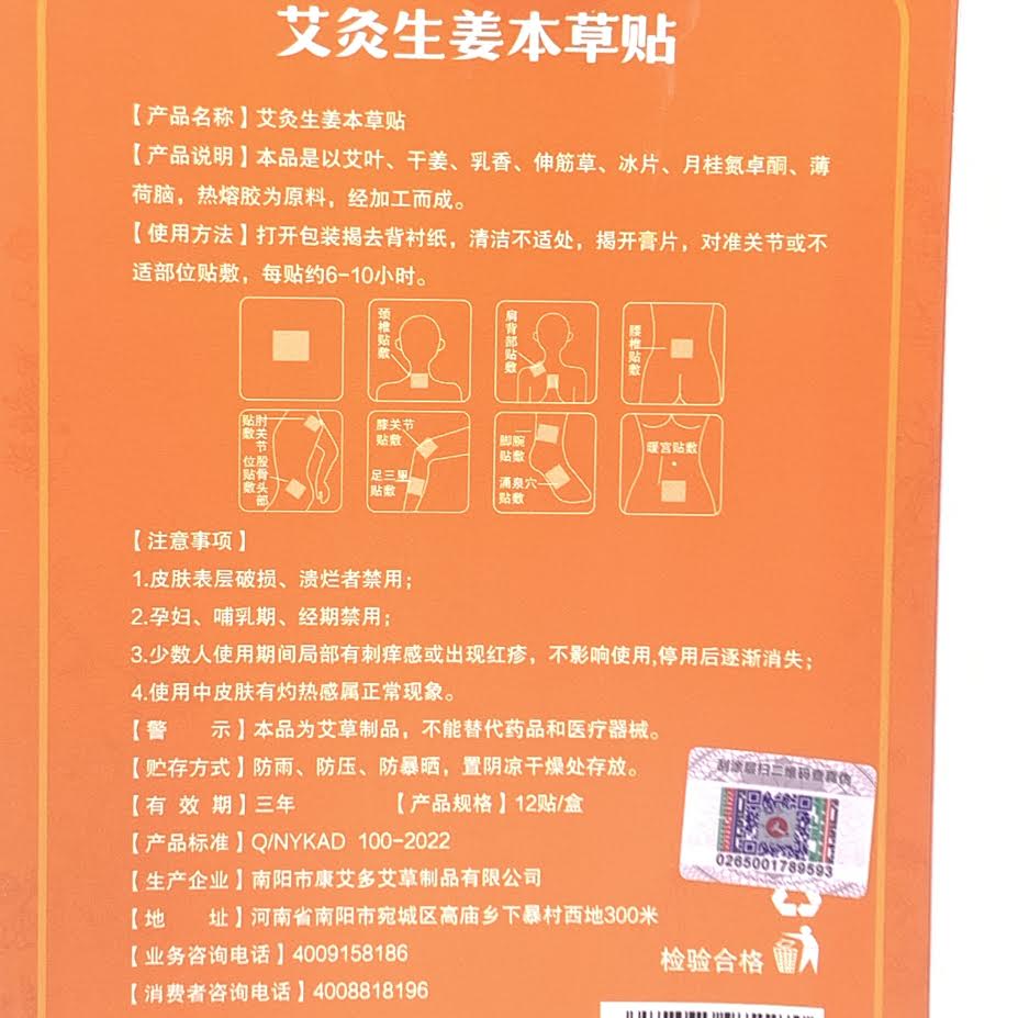 Moxibustion Ginger Materia Patches 12pcs仁和艾灸生薑本草貼