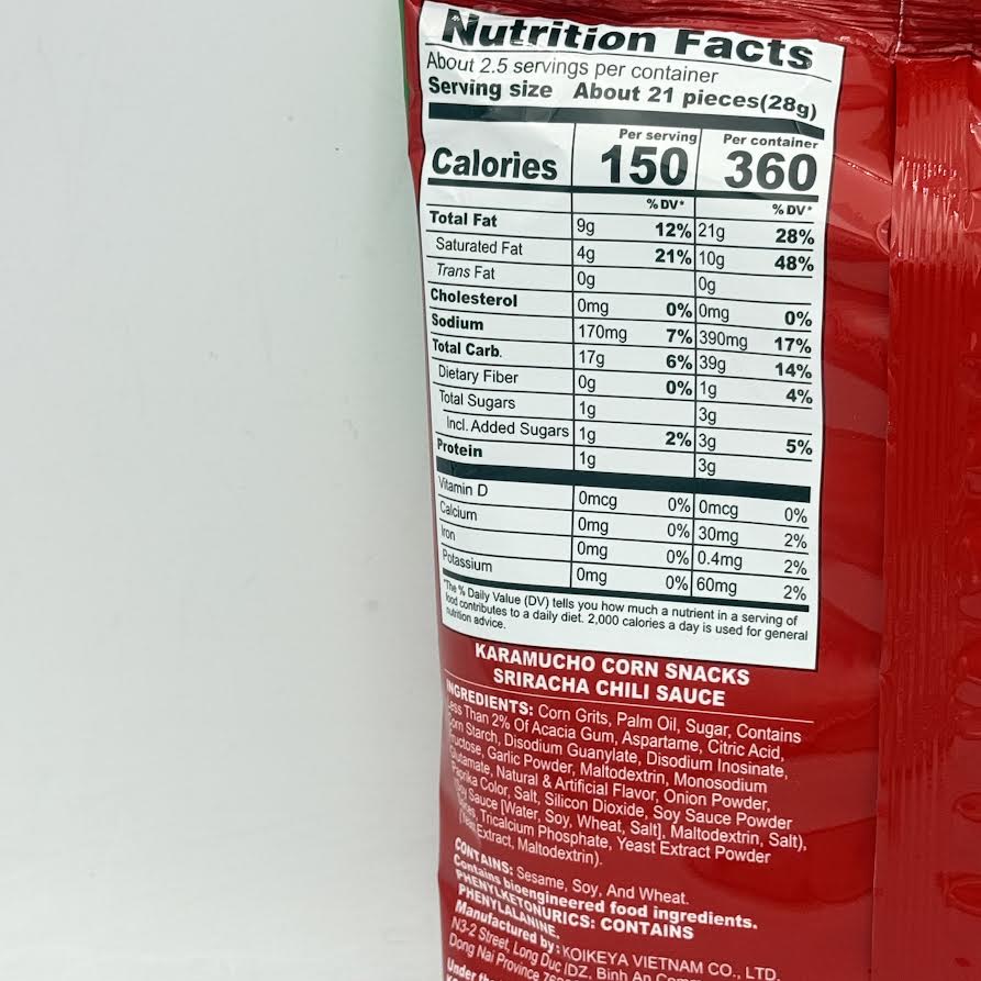 Koikeya Karamucho Corn Snacks - Sriracha Chili Sauce 65gx2bags