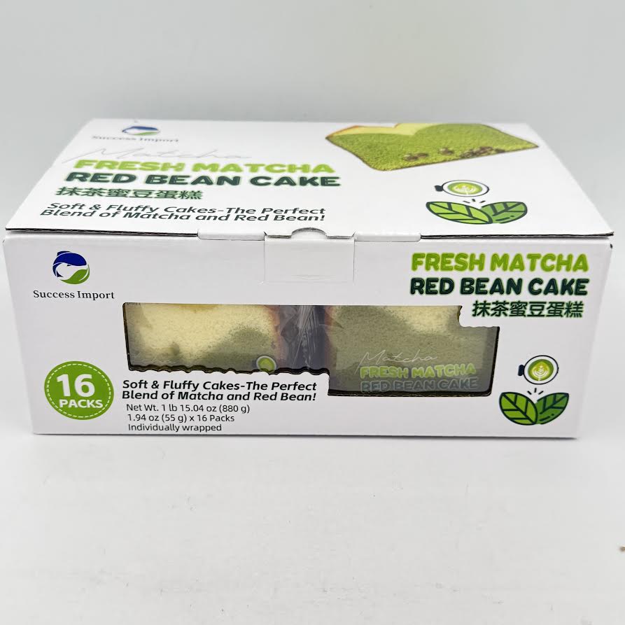 Success Import Fresh Matcha Red Bean Cake 880g/(16pcs)抹茶蜜豆蛋糕