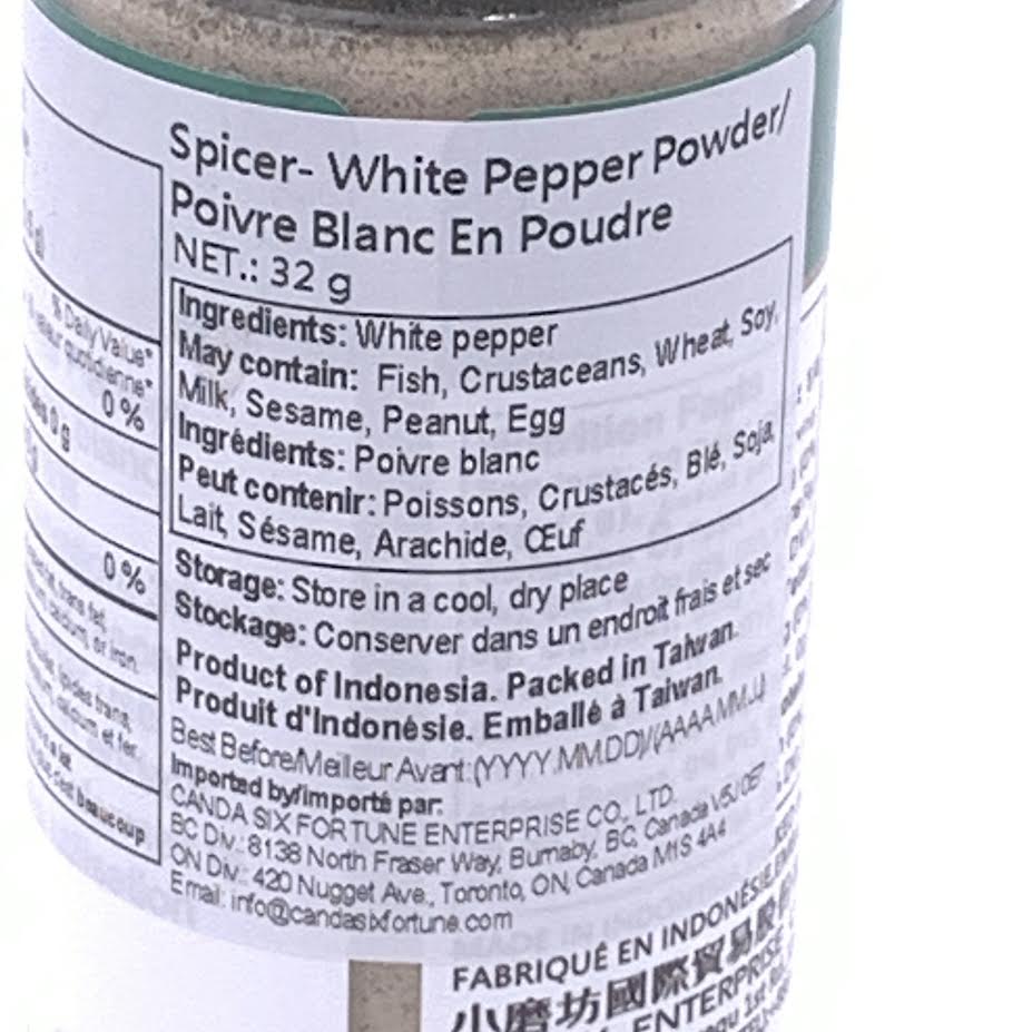 Spicer - White Pepper Powder 1.13oz/(32g)小磨坊冷研白胡椒粉