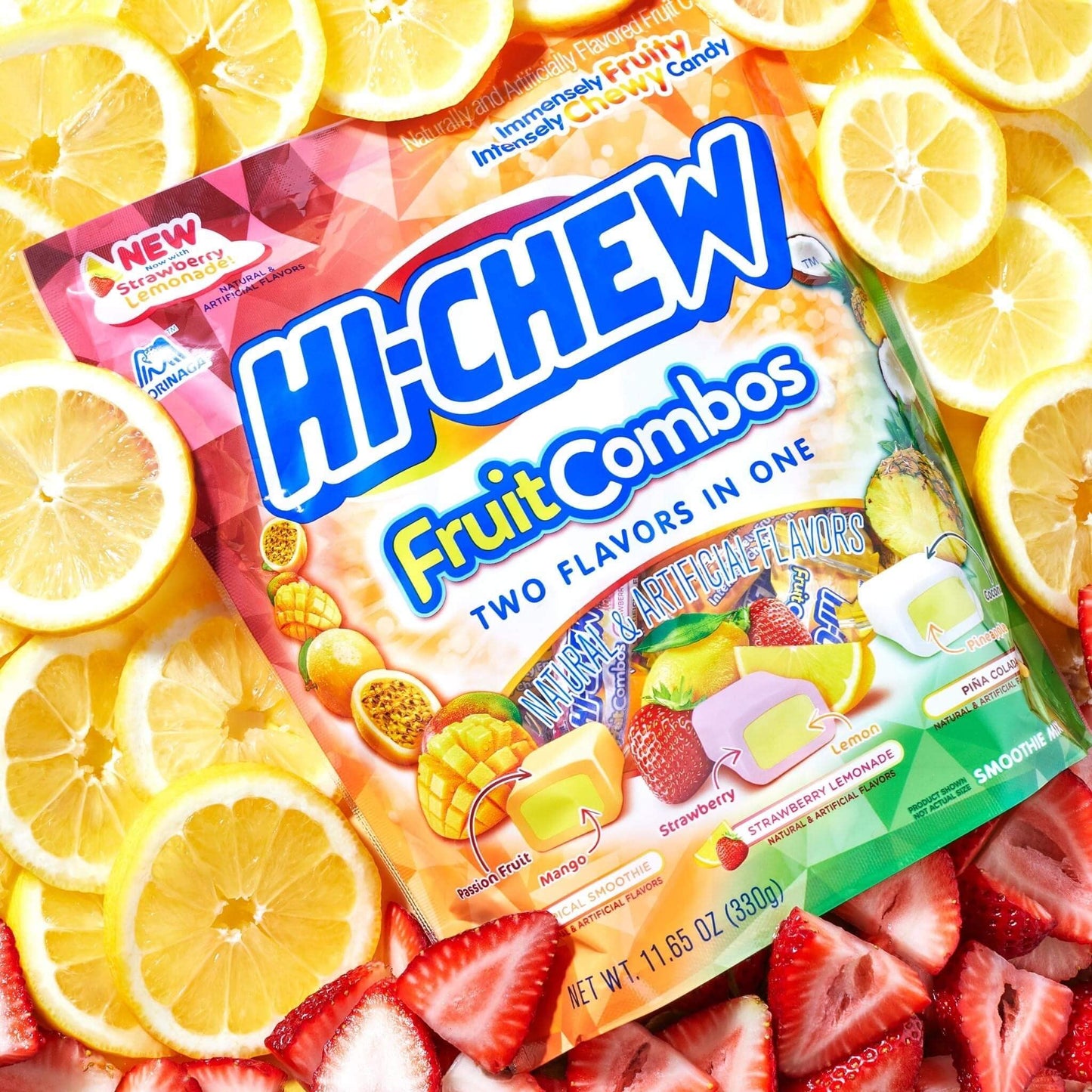 Morinaga Hi-Chew Candy-Fruit Combos, Passion Fruit+Mango, Coconut+ Pineapple, Strawberry +Lemonade 11.65oz/330g