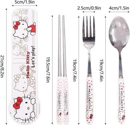 Hello Kitty 3pcs Stainless Steel Dinner Set - Fork,Spoon,Chopsticks