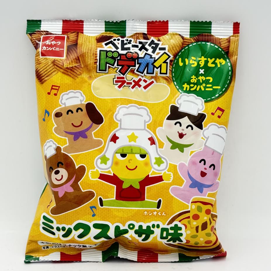 (2CT)Oyatsu X Irasutoya Baby Star Big Ramen Mixed -Pizza Flavor 61g香脆寬拉麵點心麵零食(混合披薩味)